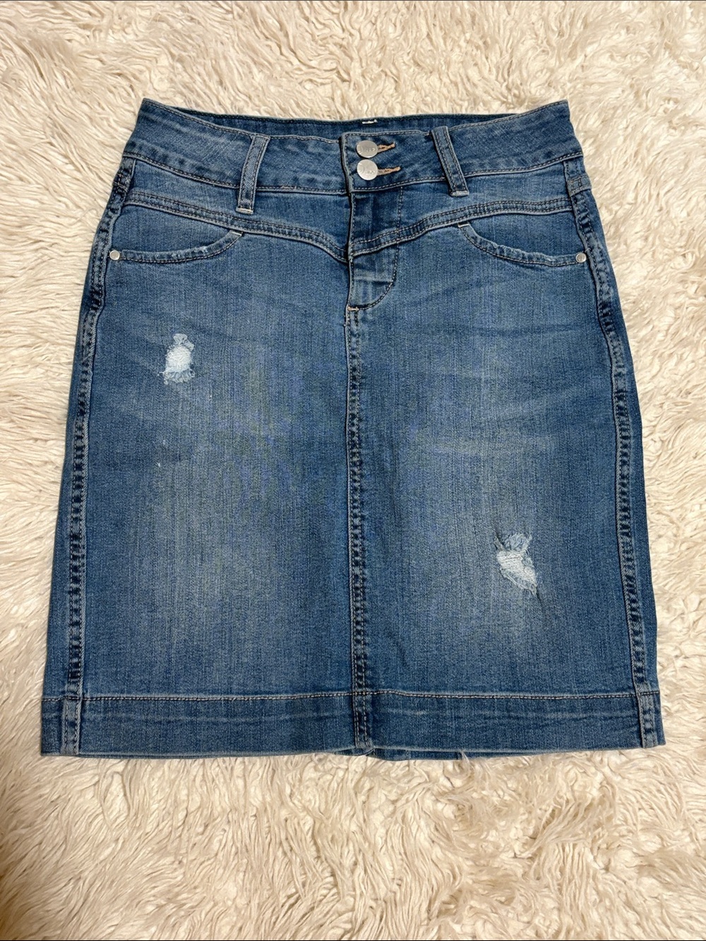 Jag Jeans Distressed Indigo Denim Pencil Skirt